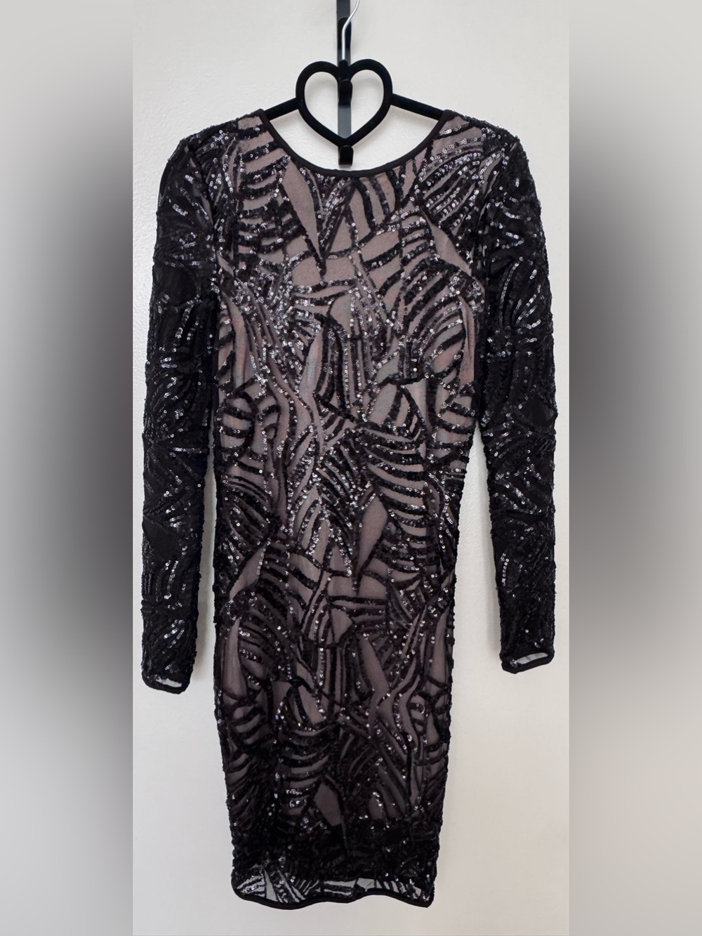 Black Sequin Sheath Dress - Long Sleeve Evening Dress